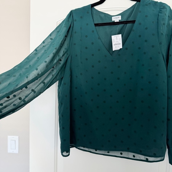 NWT J Crew Factory Women’s Green Dot Blouse with Sheer Sleeves - size large - Picture 9 of 9
